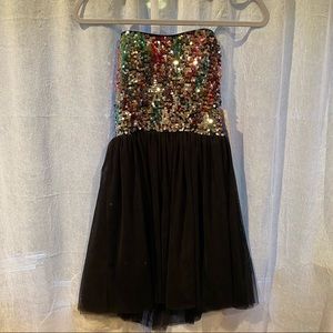 Rainbow Sequin Strapless Dress